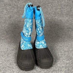 L.L. Bean Unisex Kids 1 Snow Boots Blue Black Snowflakes Insulated Winter Shoes